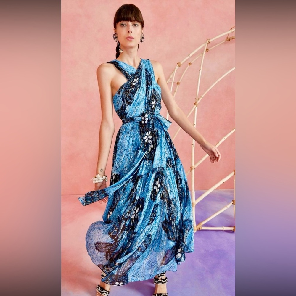 🌺🎉HP🎉🌺 NWT Ulla Johnson Adora Silk Chiffon Midi Dress Sky - Picture 4 of 17